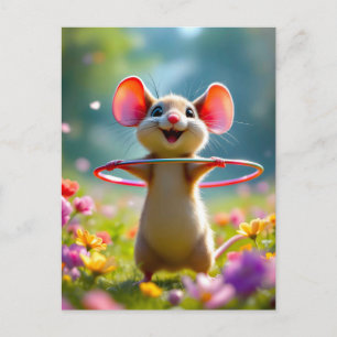 Fun and cute mouse with hula hoop, custom postcard