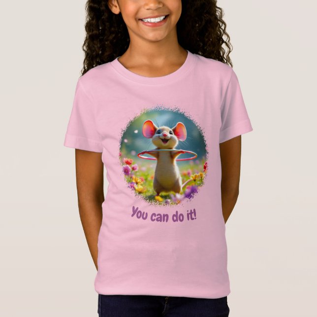 Fun and cute mouse with hula hoop, custom  T-Shirt (Front)