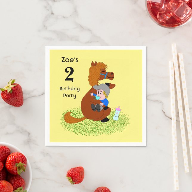 Fun and cute pony with baby - kids birthday party napkin (Insitu)