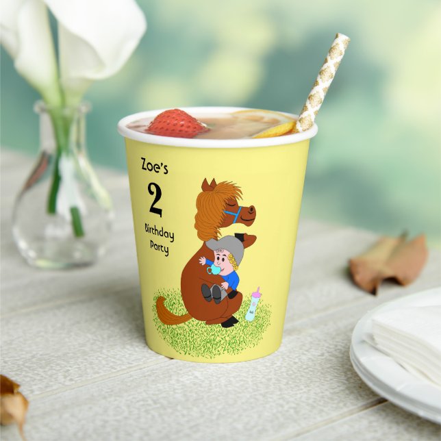 Fun and cute pony with baby - kids birthday party paper cups (Insitu)