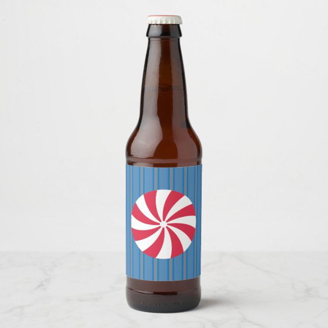 Fun and Fancy Blue Christmas Peppermint Candy Beer Bottle Label (Front)