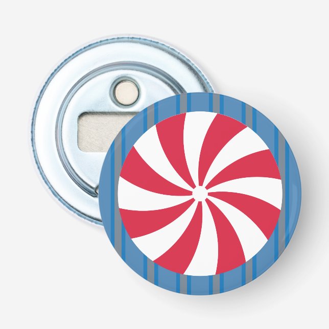 Fun and Fancy Blue Christmas Peppermint Candy Bottle Opener (Front)
