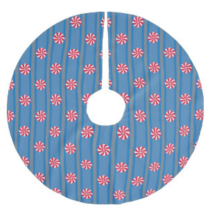 Fun and Fancy Blue Christmas Peppermint Candy Brushed Polyester Tree Skirt
