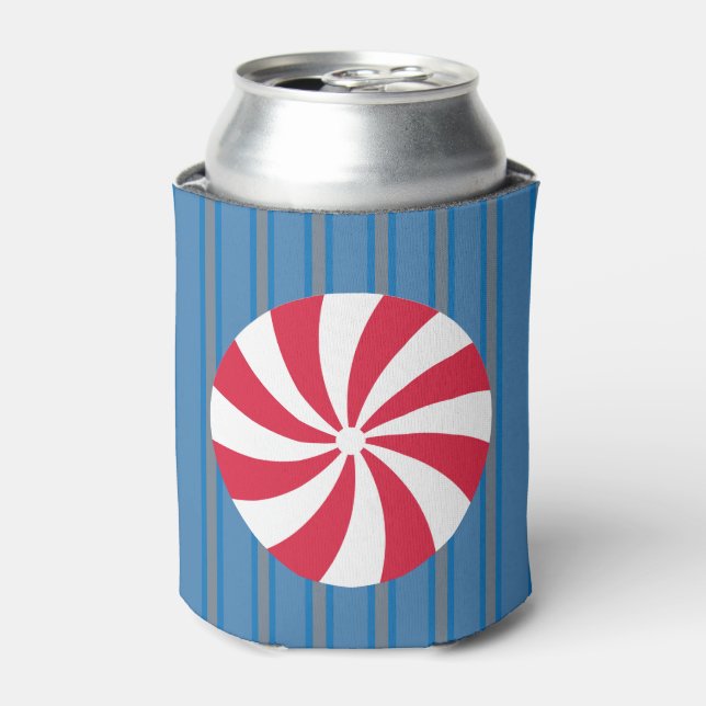 Fun and Fancy Blue Christmas Peppermint Candy Can Cooler (Can Front)