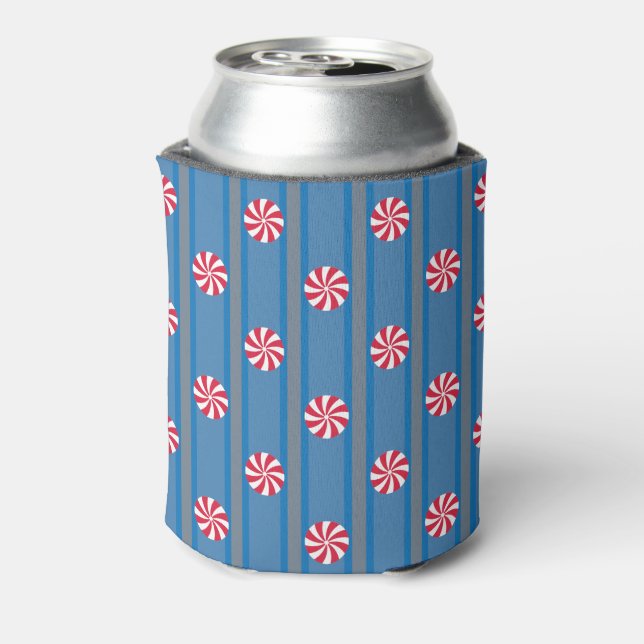 Fun and Fancy Blue Christmas Peppermint Candy Can Cooler (Can Back)