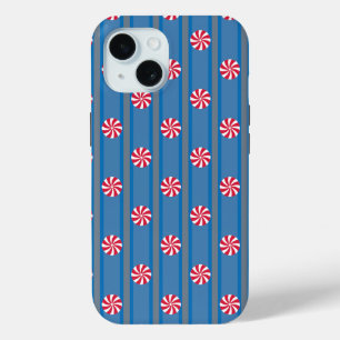 Fun and Fancy Blue Christmas Peppermint Candy iPhone 15 Case
