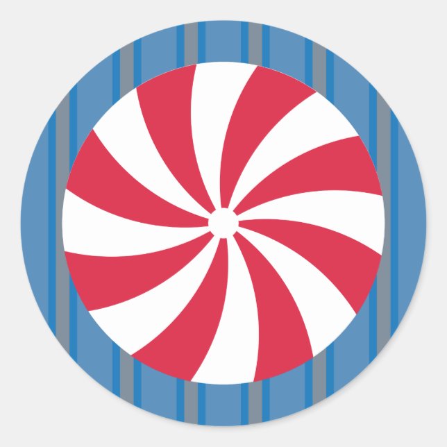 Fun and Fancy Blue Christmas Peppermint Candy Classic Round Sticker (Front)