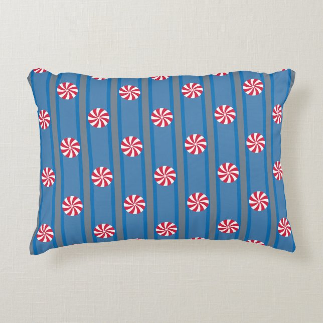 Fun and Fancy Blue Christmas Peppermint Candy Decorative Cushion (Front)