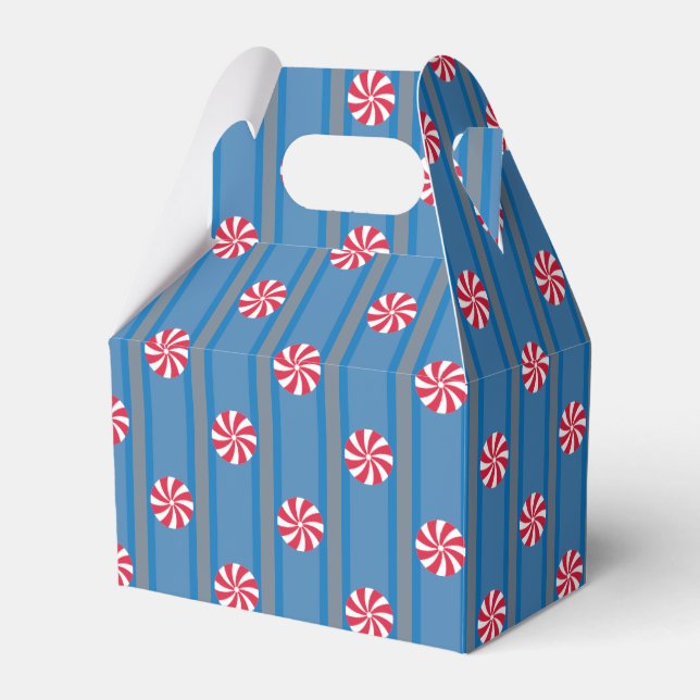 Fun and Fancy Blue Christmas Peppermint Candy Favour Box (Front Side)