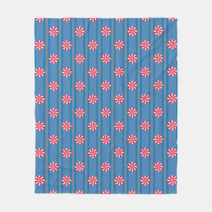 Fun and Fancy Blue Christmas Peppermint Candy Fleece Blanket