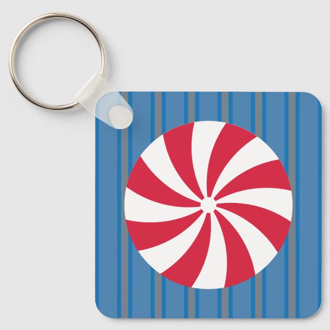 Fun and Fancy Blue Christmas Peppermint Candy Key Ring (Front)