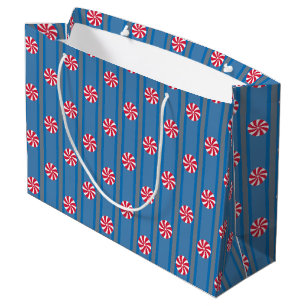 Fun and Fancy Blue Christmas Peppermint Candy Large Gift Bag