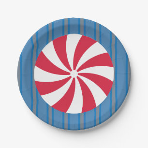 Fun and Fancy Blue Christmas Peppermint Candy Paper Plate