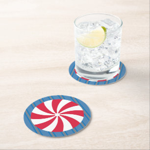 Fun and Fancy Blue Christmas Peppermint Candy Round Paper Coaster
