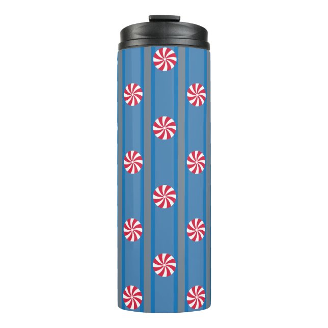 Fun and Fancy Blue Christmas Peppermint Candy Thermal Tumbler (Front)