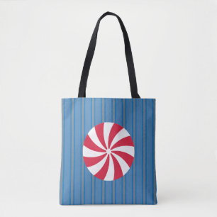 Fun and Fancy Blue Christmas Peppermint Candy Tote Bag