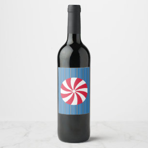 Fun and Fancy Blue Christmas Peppermint Candy Wine Label
