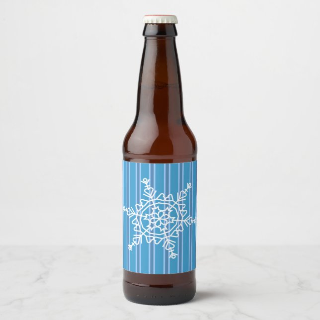 Fun and Fancy Blue Snowflake Beer Bottle Label (Front)