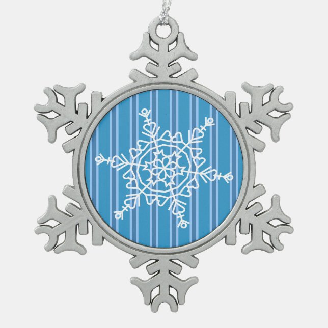 Fun and Fancy Blue Snowflake Pewter Christmas Ornament (Front)