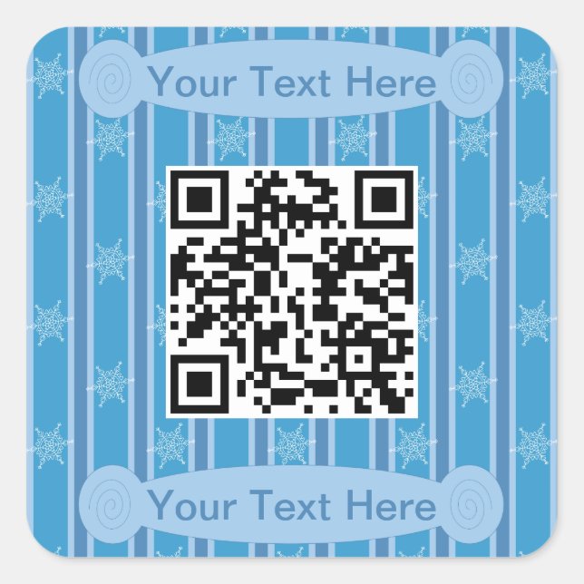 Fun and Fancy Blue Snowflake QR Code Square Sticker (Front)
