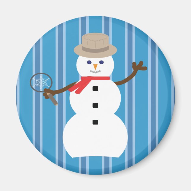 Fun and Fancy Blue Snowman Detective Magnet (Front)