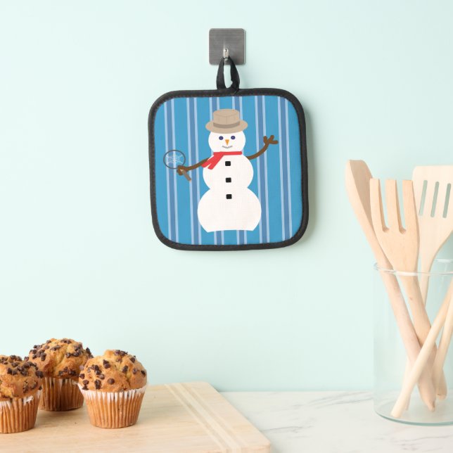 Fun and Fancy Blue Snowman Detective Pot Holder (Insitu(Hanging))