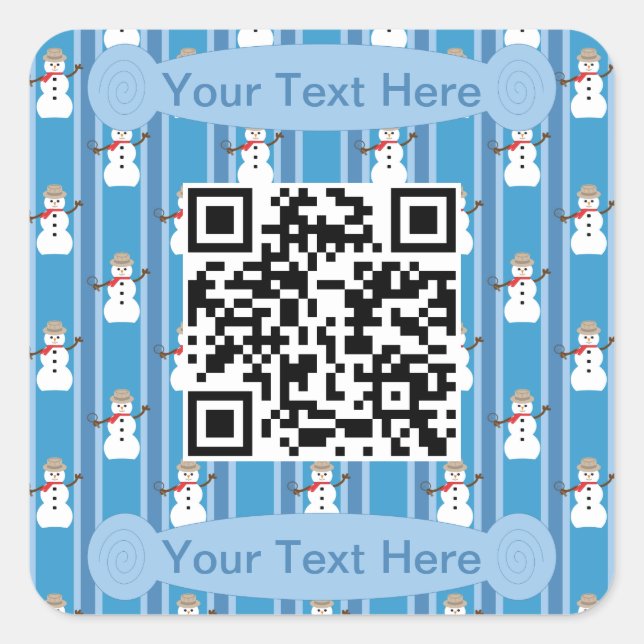Fun and Fancy Blue Snowman Detective QR Code Square Sticker (Front)