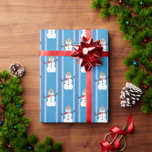 Fun and Fancy Blue Snowman Detective Wrapping Paper