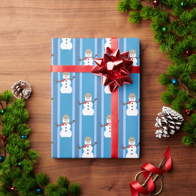 Fun and Fancy Blue Snowman Detective Wrapping Paper (Holiday Gift)