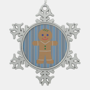 Fun and Fancy Gingerbread Man Snowflake Pewter Christmas Ornament