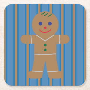 Fun and Fancy Gingerbread Man Square Paper Coaster