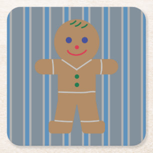 Fun and Fancy Gingerbread Man Square Paper Coaster