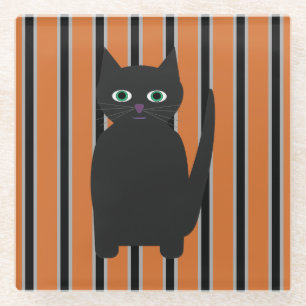 Fun and Fancy Halloween Black Cats Glass Coaster