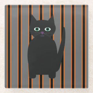 Fun and Fancy Halloween Black Cats Glass Coaster