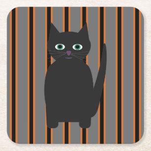 Fun and Fancy Halloween Black Cats Square Paper Coaster