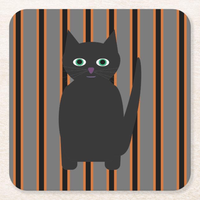 Fun and Fancy Halloween Black Cats Square Paper Coaster (Front)