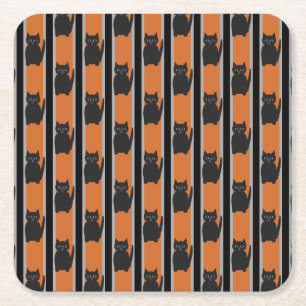 Fun and Fancy Halloween Black Cats Square Paper Coaster