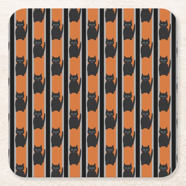 Fun and Fancy Halloween Black Cats Square Paper Coaster (Front)