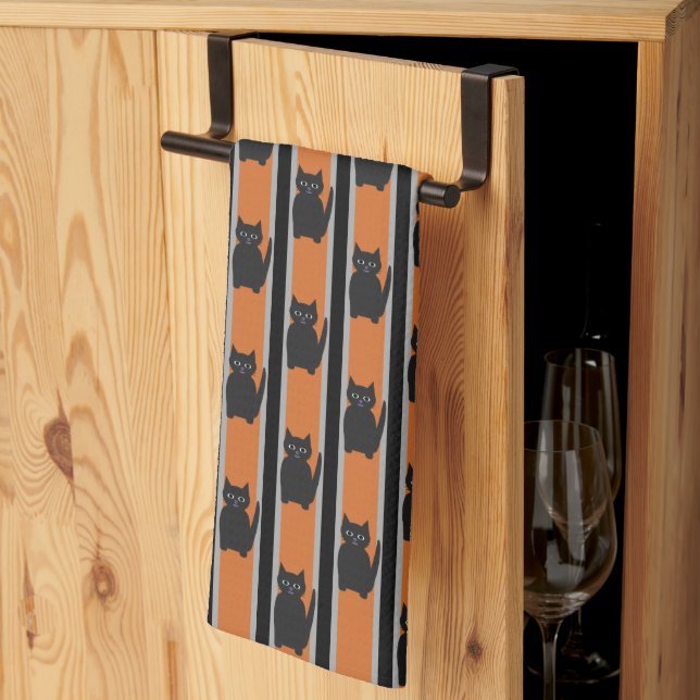 Fun and Fancy Halloween Black Cats Tea Towel (Thirds Fold)