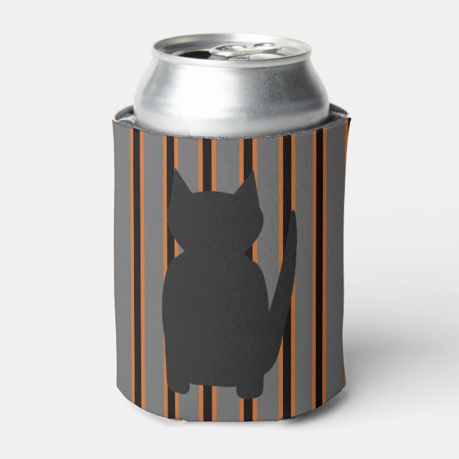 Fun and Fancy Halloween Black Silhouette Cats Can Cooler (Can Front)