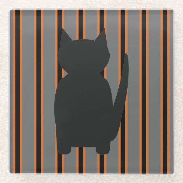 Fun and Fancy Halloween Black Silhouette Cats Glass Coaster (Front)