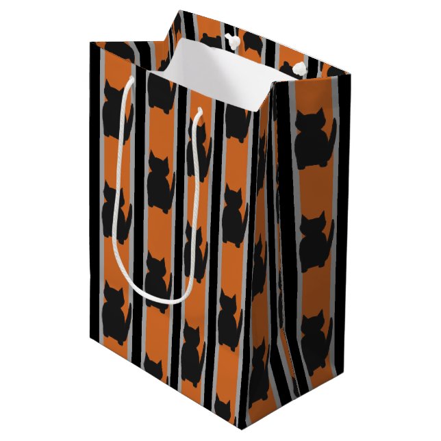 Fun and Fancy Halloween Black Silhouette Cats Medium Gift Bag (Front Angled)