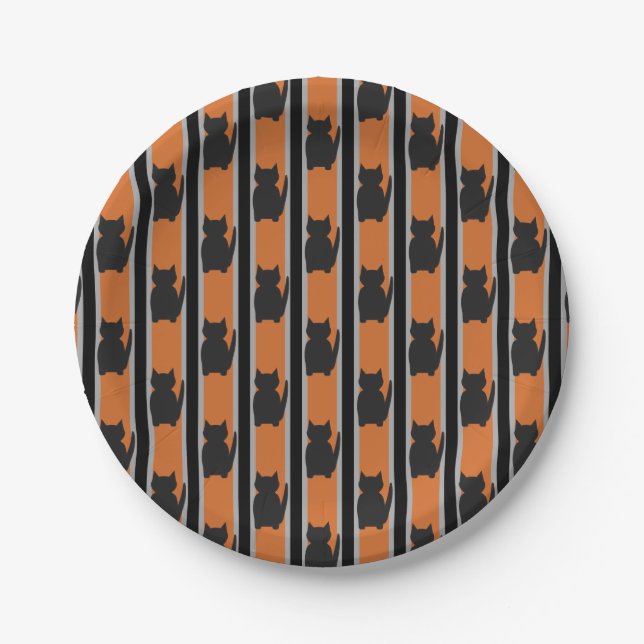 Fun and Fancy Halloween Black Silhouette Cats Paper Plate (Front)