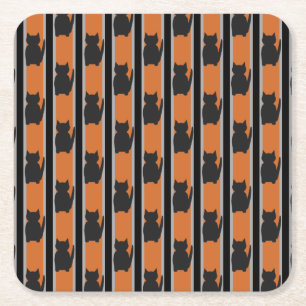 Fun and Fancy Halloween Black Silhouette Cats Square Paper Coaster