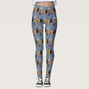 Fun and Fancy Halloween Cat Ghost Pumpkin Web Leggings