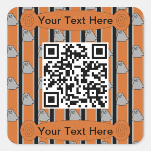 Fun and Fancy Halloween Ghost QR Code Square Sticker