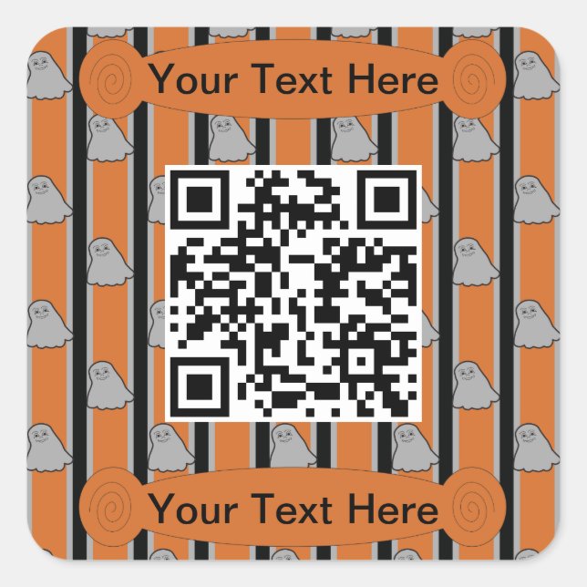Fun and Fancy Halloween Ghost QR Code Square Sticker (Front)