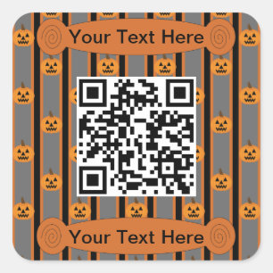 Fun and Fancy Halloween Pumpkins QR Code Square Sticker