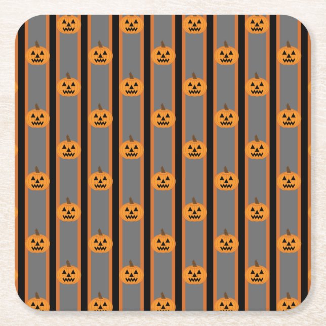 Fun and Fancy Halloween Pumpkins Square Paper Coaster (Front)