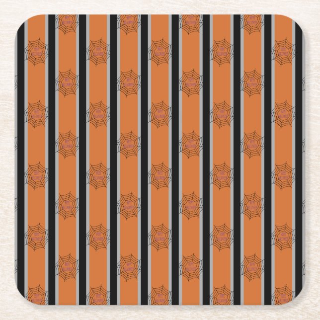 Fun and Fancy Halloween Spider Webs Square Paper Coaster (Front)